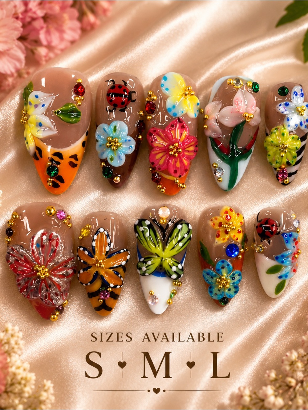 🌸 Garden Party Press-On Nails 🦋🌼